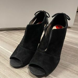 Nine West Andra Black Leather Suede Ankle Boot Bootie 3.5" Heels Womens Size 6M